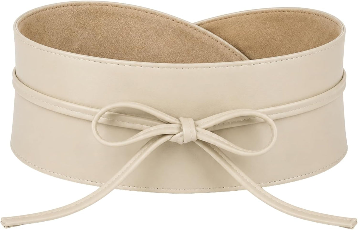 BRISE Obi Bindegürtel Beige aus Echtleder – breiter Taillengürtel für Damen