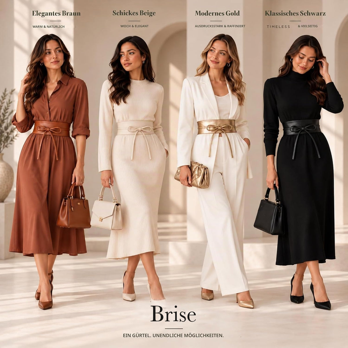 BRISE Obi Bindegürtel in Braun, Beige, Gold und Schwarz – ein Gürtel, unendliche Möglichkeiten