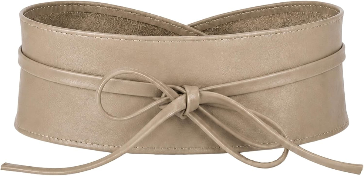 BRISE Obi Bindegürtel Taupe aus Echtleder – breiter Taillengürtel für Damen