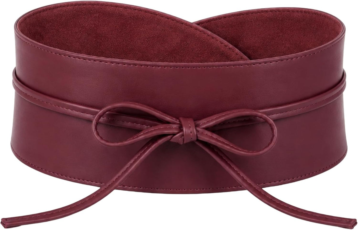BRISE Obi Bindegürtel Bordeaux aus Echtleder – breiter Taillengürtel für Damen