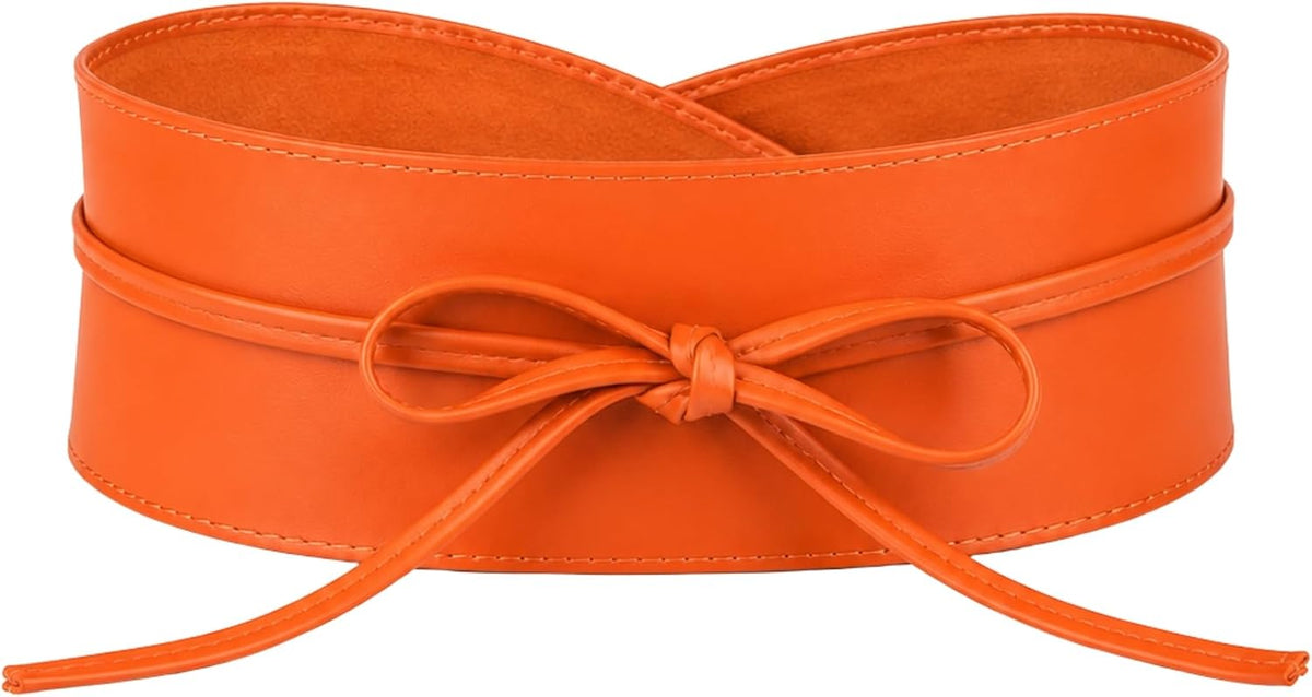 BRISE Obi Bindegürtel Orange aus Echtleder – breiter Taillengürtel für Damen