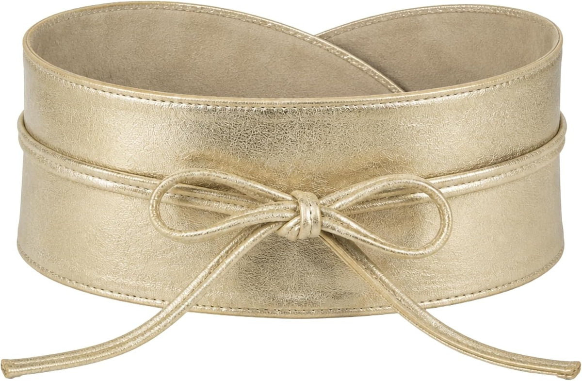 BRISE Obi Bindegürtel Gold Metallic aus Echtleder – breiter Taillengürtel für Damen